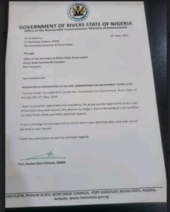 Ben-Chioma's resignation letter 